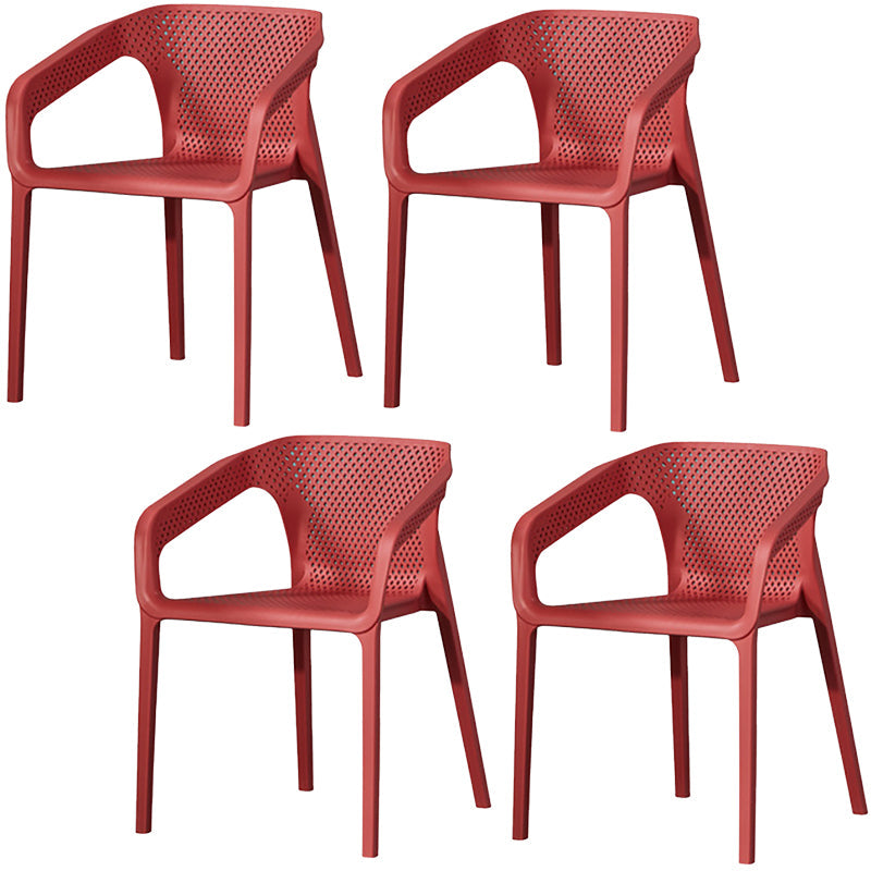 Plastic Slat Back Arm Chair Glam Style Stackable Dining Chair for Indoor Orange-Red 4 Piece Set Clearhalo 'Dining Chairs' 'Dining Tables & Seating' 'dining_chair' 'furn' 'furn_dining_chair' 'Furniture' 'furniture_dining_chair' 'Kitchen & Dining Furniture' 5086521
