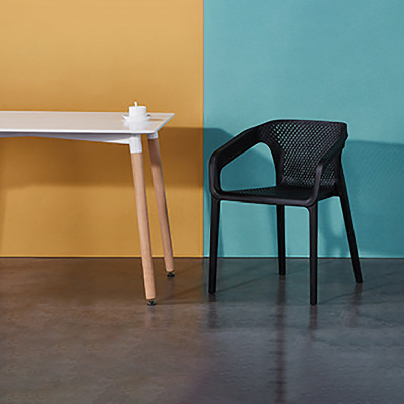 Plastic Slat Back Arm Chair Glam Style Stackable Dining Chair for Indoor Clearhalo 'Dining Chairs' 'Dining Tables & Seating' 'dining_chair' 'furn' 'furn_dining_chair' 'Furniture' 'furniture_dining_chair' 'Kitchen & Dining Furniture' 5086522