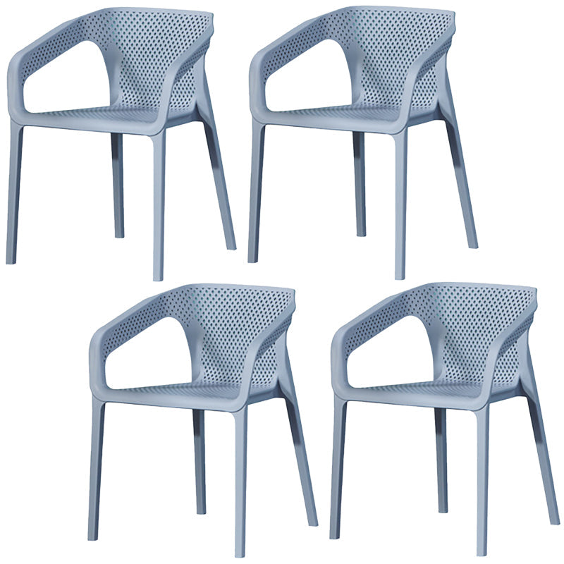 Plastic Slat Back Arm Chair Glam Style Stackable Dining Chair for Indoor Blue 4 Piece Set Clearhalo 'Dining Chairs' 'Dining Tables & Seating' 'dining_chair' 'furn' 'furn_dining_chair' 'Furniture' 'furniture_dining_chair' 'Kitchen & Dining Furniture' 5086523