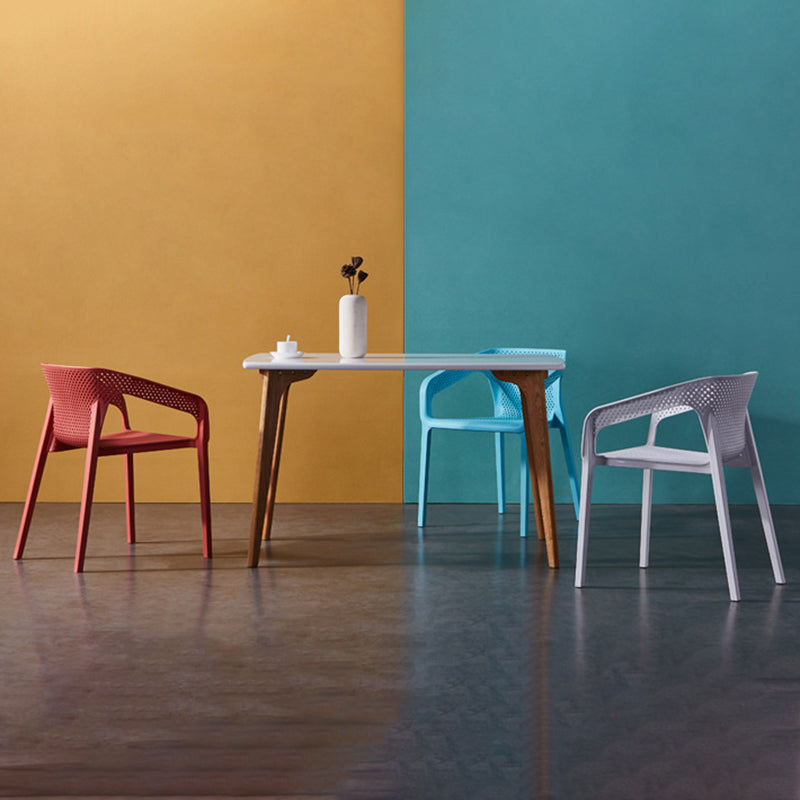 Plastic Slat Back Arm Chair Glam Style Stackable Dining Chair for Indoor Clearhalo 'Dining Chairs' 'Dining Tables & Seating' 'dining_chair' 'furn' 'furn_dining_chair' 'Furniture' 'furniture_dining_chair' 'Kitchen & Dining Furniture' 5086525