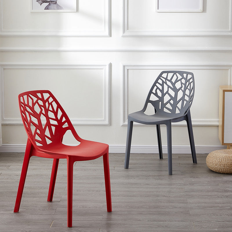 Glam Style Open Back Side Chair Plastic Stackable Dining Chair Clearhalo 'Dining Chairs' 'Dining Tables & Seating' 'dining_chair' 'furn' 'furn_dining_chair' 'Furniture' 'furniture_dining_chair' 'Kitchen & Dining Furniture' 5086527