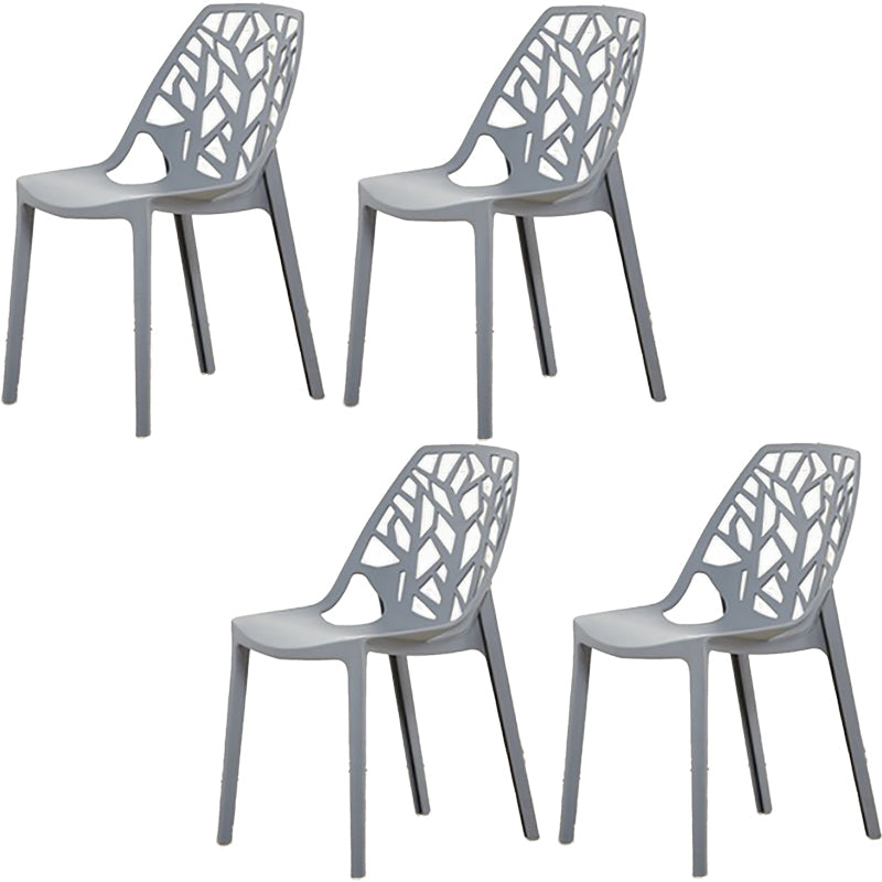 Glam Style Open Back Side Chair Plastic Stackable Dining Chair Grey 4 Piece Set Clearhalo 'Dining Chairs' 'Dining Tables & Seating' 'dining_chair' 'furn' 'furn_dining_chair' 'Furniture' 'furniture_dining_chair' 'Kitchen & Dining Furniture' 5086528