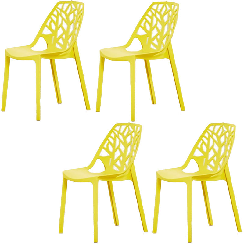 Glam Style Open Back Side Chair Plastic Stackable Dining Chair Yellow 4 Piece Set Clearhalo 'Dining Chairs' 'Dining Tables & Seating' 'dining_chair' 'furn' 'furn_dining_chair' 'Furniture' 'furniture_dining_chair' 'Kitchen & Dining Furniture' 5086530