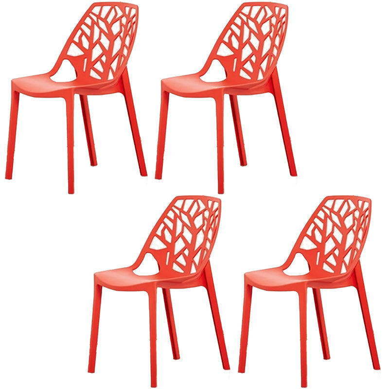 Glam Style Open Back Side Chair Plastic Stackable Dining Chair Red 4 Piece Set Clearhalo 'Dining Chairs' 'Dining Tables & Seating' 'dining_chair' 'furn' 'furn_dining_chair' 'Furniture' 'furniture_dining_chair' 'Kitchen & Dining Furniture' 5086532