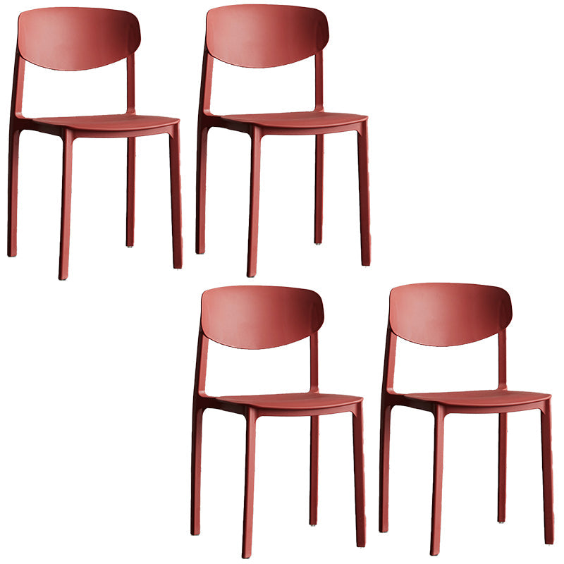 Plastic Contemporary Armless Chair Open Back Dining Kitchen Room Chair Red Set of 4 Clearhalo 'Dining Chairs' 'Dining Tables & Seating' 'dining_chair' 'Furniture' 'furniture_dining_chair' 'Kitchen & Dining Furniture' 5086579
