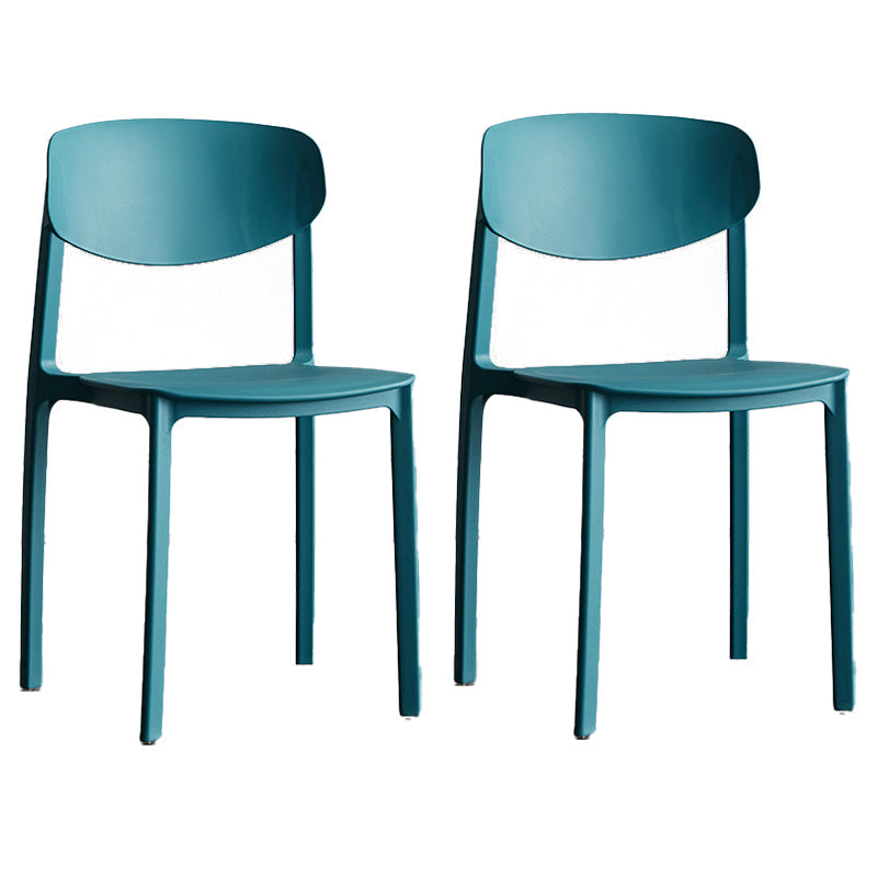 Plastic Contemporary Armless Chair Open Back Dining Kitchen Room Chair Peacock Blue Set of 2 Clearhalo 'Dining Chairs' 'Dining Tables & Seating' 'dining_chair' 'Furniture' 'furniture_dining_chair' 'Kitchen & Dining Furniture' 5086596