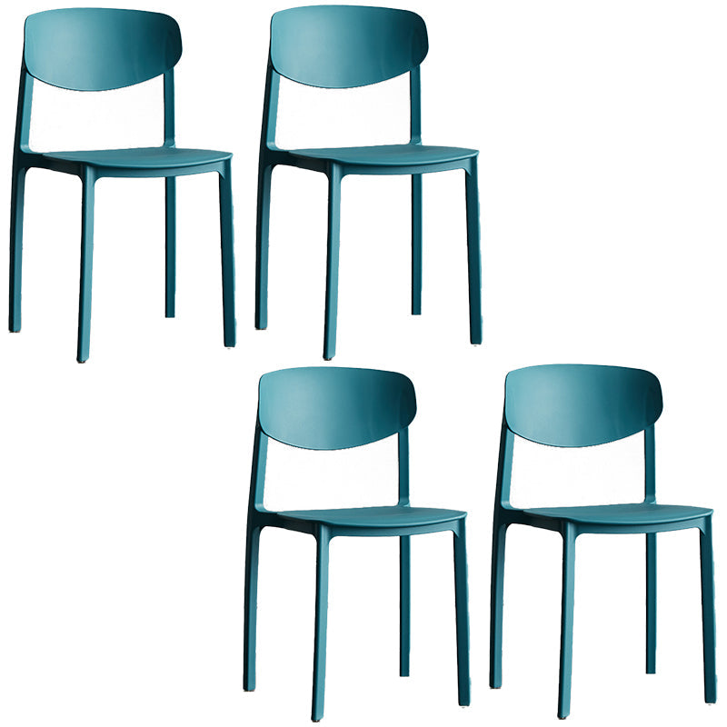 Plastic Contemporary Armless Chair Open Back Dining Kitchen Room Chair Peacock Blue Set of 4 Clearhalo 'Dining Chairs' 'Dining Tables & Seating' 'dining_chair' 'Furniture' 'furniture_dining_chair' 'Kitchen & Dining Furniture' 5086597