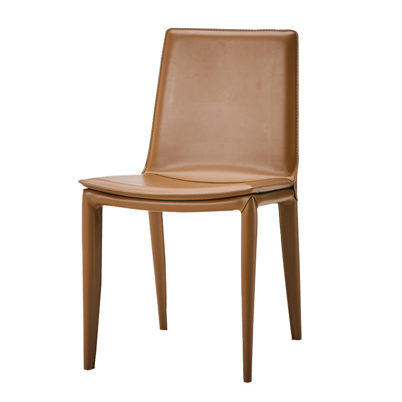 Faux Leather Modern Dining Room Chair Matte Finish Solid Back Dining Armless Chair Brown 1 Piece Clearhalo 'Dining Chairs' 'Dining Tables & Seating' 'dining_chair' 'furn' 'furn_dining_chair' 'Furniture' 'furniture_dining_chair' 'Kitchen & Dining Furniture' 5086606