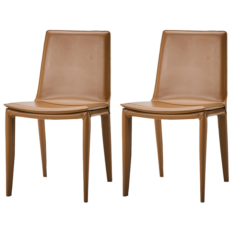 Faux Leather Modern Dining Room Chair Matte Finish Solid Back Dining Armless Chair Brown 2 Piece Set Clearhalo 'Dining Chairs' 'Dining Tables & Seating' 'dining_chair' 'furn' 'furn_dining_chair' 'Furniture' 'furniture_dining_chair' 'Kitchen & Dining Furniture' 5086607