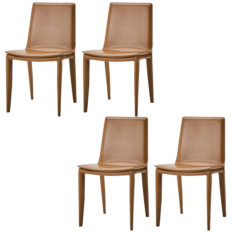 Faux Leather Modern Dining Room Chair Matte Finish Solid Back Dining Armless Chair Brown 4 Piece Set Clearhalo 'Dining Chairs' 'Dining Tables & Seating' 'dining_chair' 'furn' 'furn_dining_chair' 'Furniture' 'furniture_dining_chair' 'Kitchen & Dining Furniture' 5086610