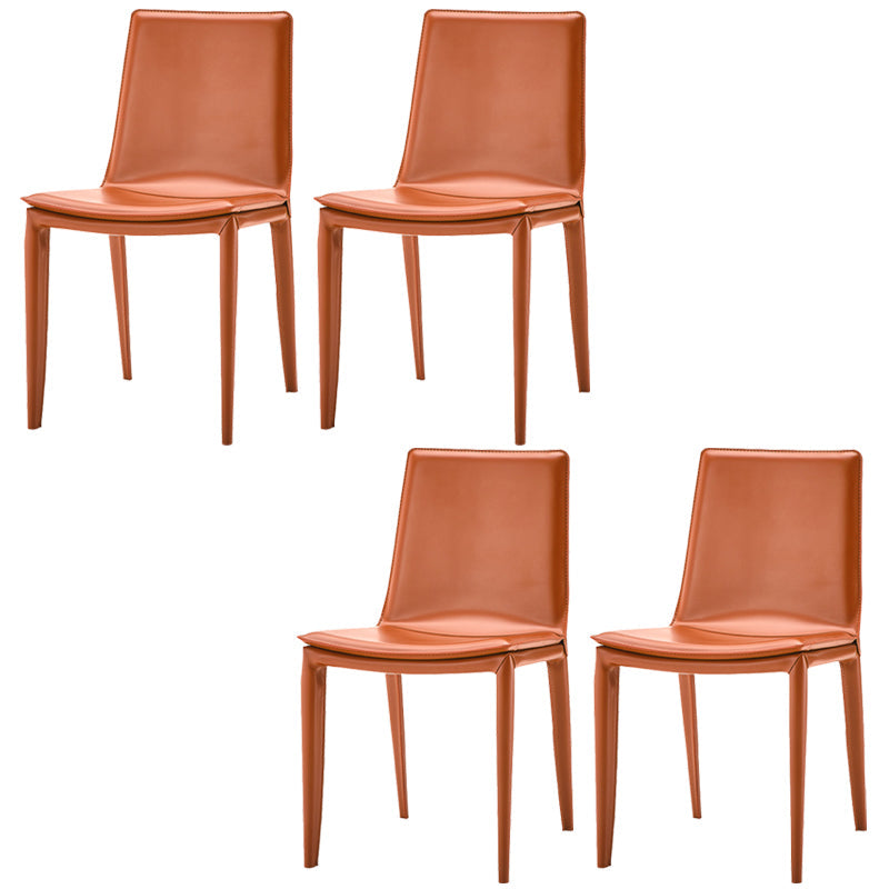 Faux Leather Modern Dining Room Chair Matte Finish Solid Back Dining Armless Chair Orange 4 Piece Set Clearhalo 'Dining Chairs' 'Dining Tables & Seating' 'dining_chair' 'furn' 'furn_dining_chair' 'Furniture' 'furniture_dining_chair' 'Kitchen & Dining Furniture' 5086627