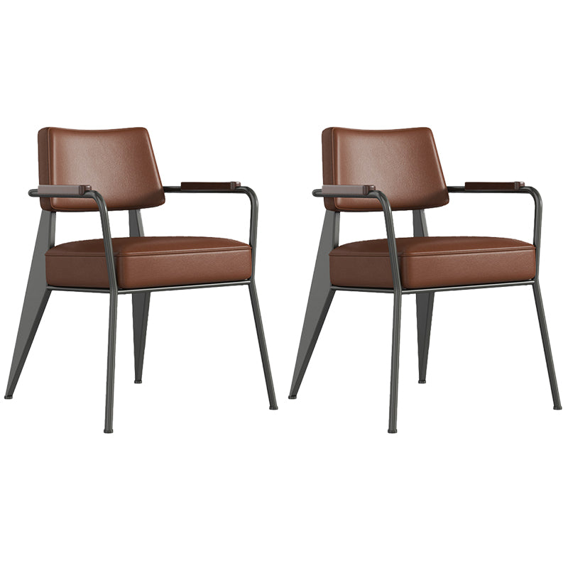 Dining Room Side Chairs Contemporary Metal Kitchen Chair for Home Black-Brown With Arms Set of 2 Clearhalo 'Dining Chairs' 'Dining Tables & Seating' 'dining_chair' 'Furniture' 'furniture_dining_chair' 'Kitchen & Dining Furniture' 5086642