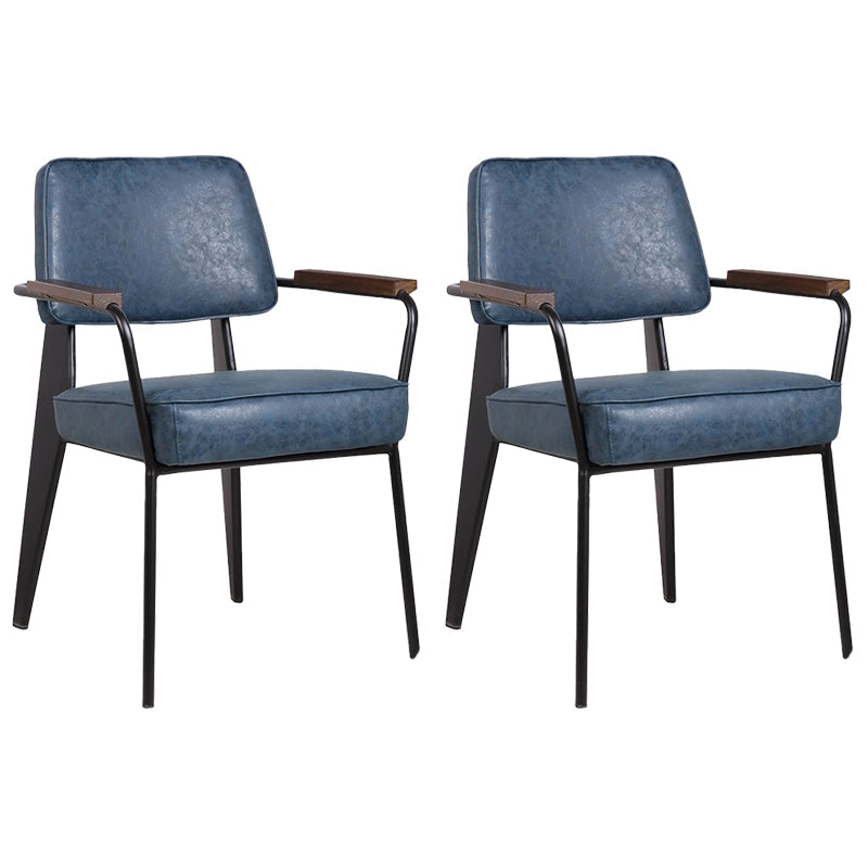 Dining Room Side Chairs Contemporary Metal Kitchen Chair for Home Black-Blue With Arms Set of 2 Clearhalo 'Dining Chairs' 'Dining Tables & Seating' 'dining_chair' 'Furniture' 'furniture_dining_chair' 'Kitchen & Dining Furniture' 5086654