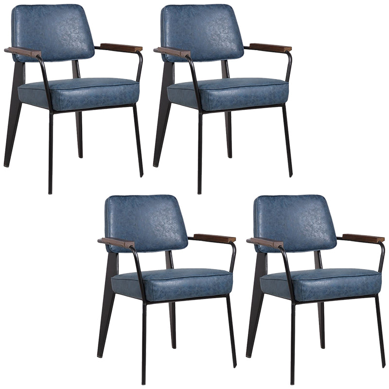 Dining Room Side Chairs Contemporary Metal Kitchen Chair for Home Black-Blue With Arms Set of 4 Clearhalo 'Dining Chairs' 'Dining Tables & Seating' 'dining_chair' 'Furniture' 'furniture_dining_chair' 'Kitchen & Dining Furniture' 5086656