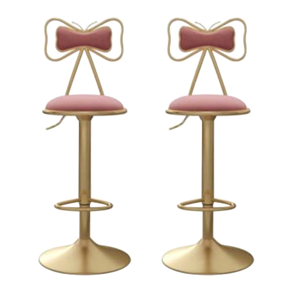 Glam Iron Adjustable Swivel Barstool Low Back Indoor Tall Stool with Upholstered Seat Pink 2 Piece Set Clearhalo 'Bar Furniture' 'Bar Stools' 'bar_stools' 'furn' 'furn_bar_stools' 'Furniture' 'furniture_bar_stools' 'Kitchen & Dining Furniture' 5086695