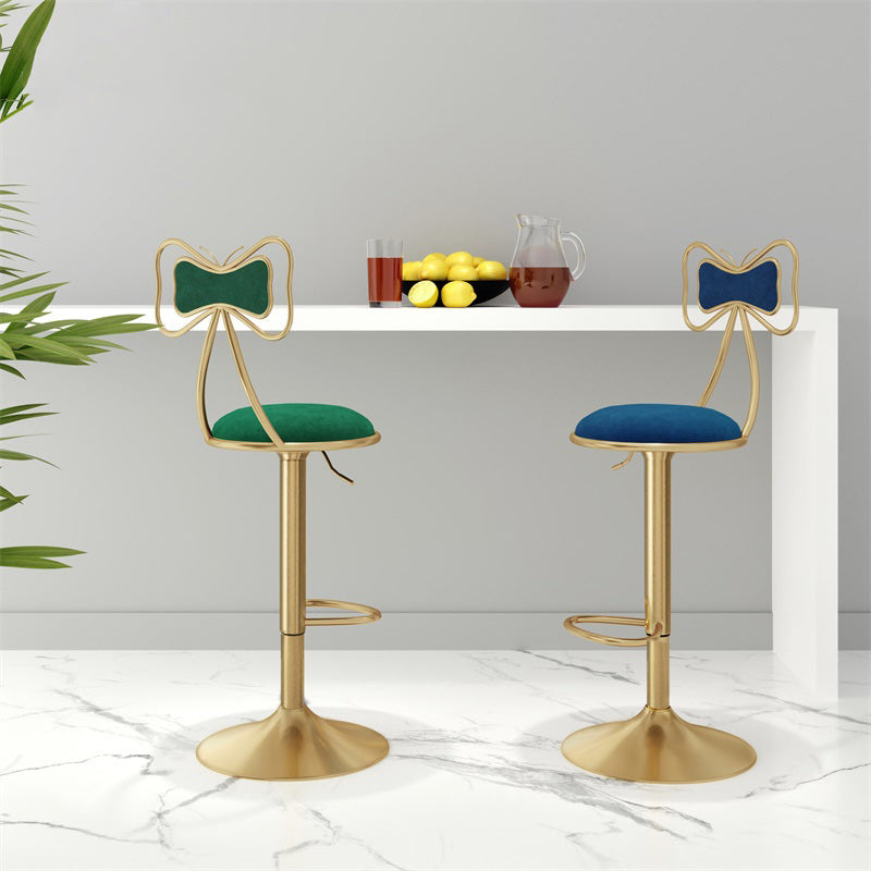 Glam Iron Adjustable Swivel Barstool Low Back Indoor Tall Stool with Upholstered Seat Clearhalo 'Bar Furniture' 'Bar Stools' 'bar_stools' 'furn' 'furn_bar_stools' 'Furniture' 'furniture_bar_stools' 'Kitchen & Dining Furniture' 5086696