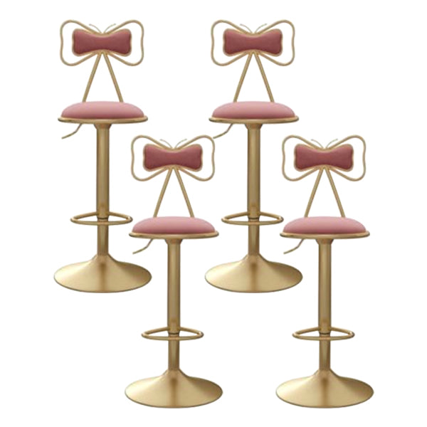 Glam Iron Adjustable Swivel Barstool Low Back Indoor Tall Stool with Upholstered Seat Pink 4 Piece Set Clearhalo 'Bar Furniture' 'Bar Stools' 'bar_stools' 'furn' 'furn_bar_stools' 'Furniture' 'furniture_bar_stools' 'Kitchen & Dining Furniture' 5086697