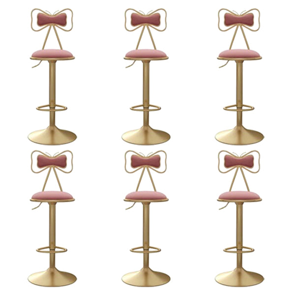 Glam Iron Adjustable Swivel Barstool Low Back Indoor Tall Stool with Upholstered Seat Pink 6 Piece Set Clearhalo 'Bar Furniture' 'Bar Stools' 'bar_stools' 'furn' 'furn_bar_stools' 'Furniture' 'furniture_bar_stools' 'Kitchen & Dining Furniture' 5086699