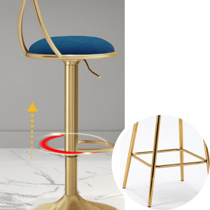 Glam Iron Adjustable Swivel Barstool Low Back Indoor Tall Stool with Upholstered Seat Clearhalo 'Bar Furniture' 'Bar Stools' 'bar_stools' 'furn' 'furn_bar_stools' 'Furniture' 'furniture_bar_stools' 'Kitchen & Dining Furniture' 5086703