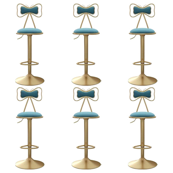 Glam Iron Adjustable Swivel Barstool Low Back Indoor Tall Stool with Upholstered Seat Light Blue 6 Piece Set Clearhalo 'Bar Furniture' 'Bar Stools' 'bar_stools' 'furn' 'furn_bar_stools' 'Furniture' 'furniture_bar_stools' 'Kitchen & Dining Furniture' 5086709