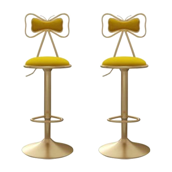 Glam Iron Adjustable Swivel Barstool Low Back Indoor Tall Stool with Upholstered Seat Yellow 2 Piece Set Clearhalo 'Bar Furniture' 'Bar Stools' 'bar_stools' 'furn' 'furn_bar_stools' 'Furniture' 'furniture_bar_stools' 'Kitchen & Dining Furniture' 5086711