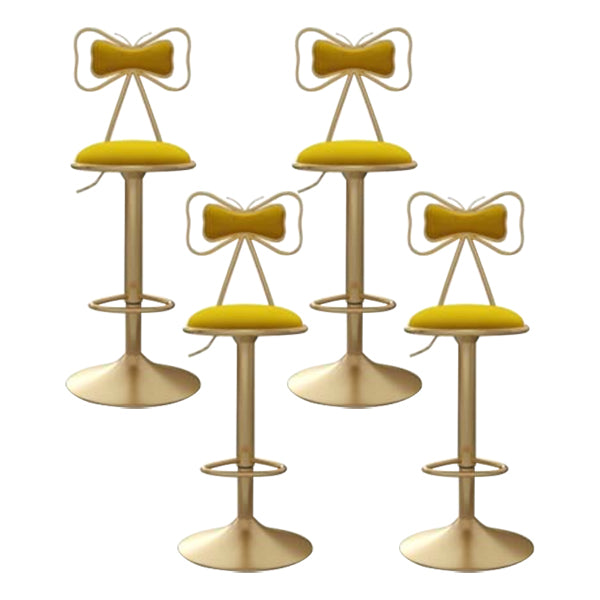 Glam Iron Adjustable Swivel Barstool Low Back Indoor Tall Stool with Upholstered Seat Yellow 4 Piece Set Clearhalo 'Bar Furniture' 'Bar Stools' 'bar_stools' 'furn' 'furn_bar_stools' 'Furniture' 'furniture_bar_stools' 'Kitchen & Dining Furniture' 5086712