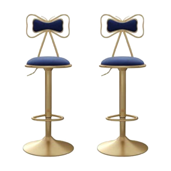Glam Iron Adjustable Swivel Barstool Low Back Indoor Tall Stool with Upholstered Seat Blue 2 Piece Set Clearhalo 'Bar Furniture' 'Bar Stools' 'bar_stools' 'furn' 'furn_bar_stools' 'Furniture' 'furniture_bar_stools' 'Kitchen & Dining Furniture' 5086715