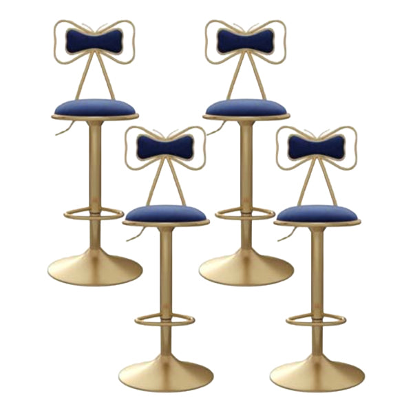 Glam Iron Adjustable Swivel Barstool Low Back Indoor Tall Stool with Upholstered Seat Blue 4 Piece Set Clearhalo 'Bar Furniture' 'Bar Stools' 'bar_stools' 'furn' 'furn_bar_stools' 'Furniture' 'furniture_bar_stools' 'Kitchen & Dining Furniture' 5086716