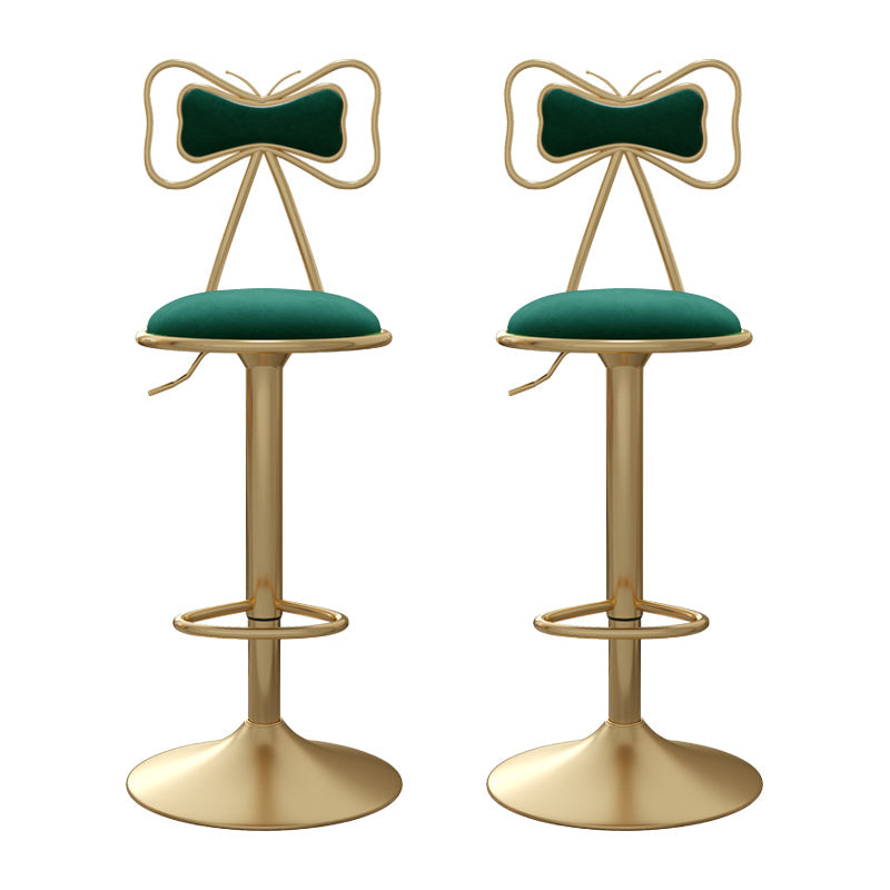 Glam Iron Adjustable Swivel Barstool Low Back Indoor Tall Stool with Upholstered Seat Green 2 Piece Set Clearhalo 'Bar Furniture' 'Bar Stools' 'bar_stools' 'furn' 'furn_bar_stools' 'Furniture' 'furniture_bar_stools' 'Kitchen & Dining Furniture' 5086719
