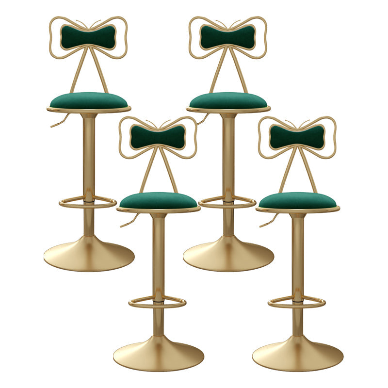 Glam Iron Adjustable Swivel Barstool Low Back Indoor Tall Stool with Upholstered Seat Green 4 Piece Set Clearhalo 'Bar Furniture' 'Bar Stools' 'bar_stools' 'furn' 'furn_bar_stools' 'Furniture' 'furniture_bar_stools' 'Kitchen & Dining Furniture' 5086720