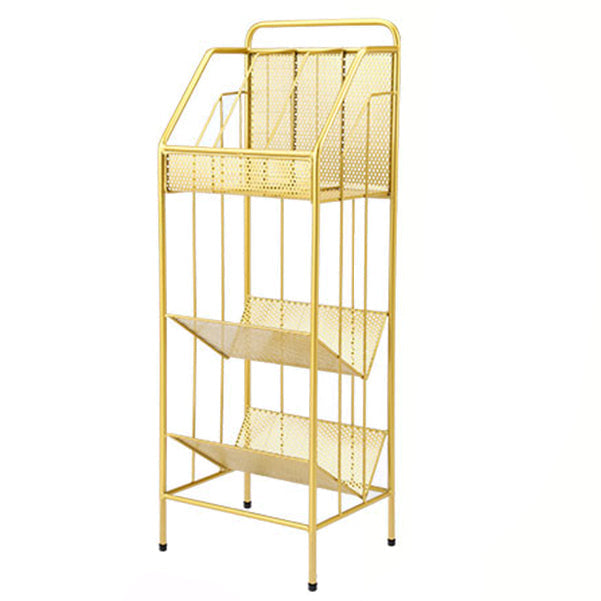 3-Shelf Metal Geometric Bookshelf Contemporary Closed Back Book Shelf,39" H x 11" W Light Gold Clearhalo 'Bookcases' 'furn' 'furn_bookcases' 'Furniture' 'furniture_bookcases' 'Office Furniture' 5086880