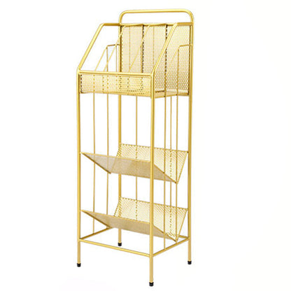 3-Shelf Metal Geometric Bookshelf Contemporary Closed Back Book Shelf,39" H x 11" W Light Gold Clearhalo 'Bookcases' 'furn' 'furn_bookcases' 'Furniture' 'furniture_bookcases' 'Office Furniture' 5086880