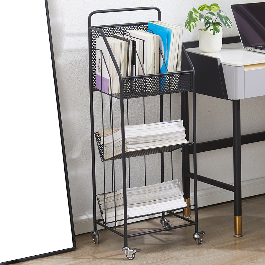 3-Shelf Metal Geometric Bookshelf Contemporary Closed Back Book Shelf,39" H x 11" W Clearhalo 'Bookcases' 'furn' 'furn_bookcases' 'Furniture' 'furniture_bookcases' 'Office Furniture' 5086883