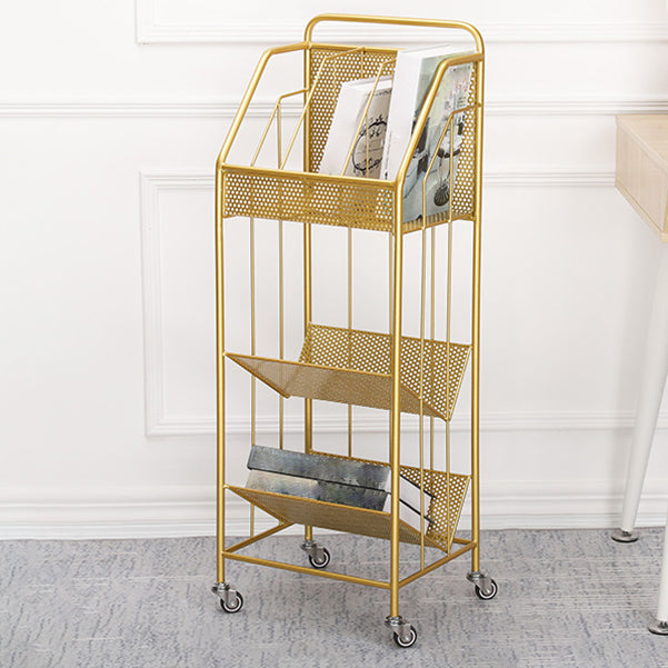 3-Shelf Metal Geometric Bookshelf Contemporary Closed Back Book Shelf,39" H x 11" W Gold Clearhalo 'Bookcases' 'furn' 'furn_bookcases' 'Furniture' 'furniture_bookcases' 'Office Furniture' 5086884