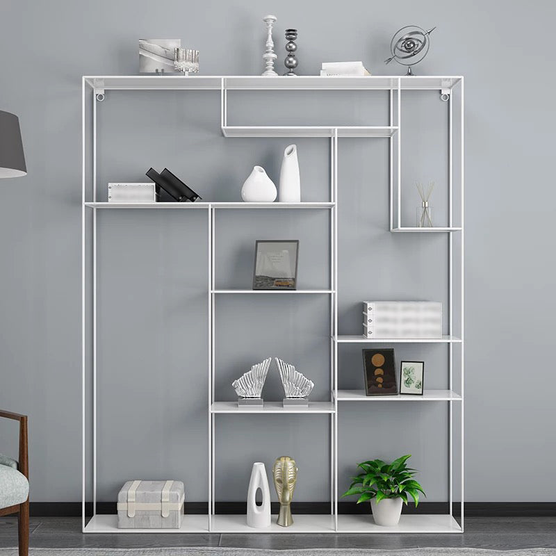 White and Black Etagere Bookshelf Modern Iron Open Bookshelf Clearhalo 'Bookcases' 'furn' 'furn_bookcases' 'Furniture' 'furniture_bookcases' 'Office Furniture' 5087101