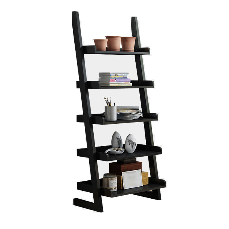 Contemporary Style Ladder Bookcase Wooden Vertical Open Back Book Shelf 23.6"L x 11.8"W x 55.1"H Black Clearhalo 'Bookcases' 'furn' 'furn_bookcases' 'Furniture' 'furniture_bookcases' 'Office Furniture' 5087151