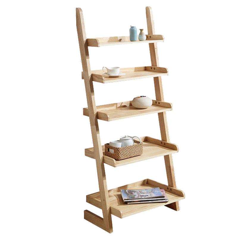 Contemporary Style Ladder Bookcase Wooden Vertical Open Back Book Shelf 23.6"L x 11.8"W x 55.1"H Natural Clearhalo 'Bookcases' 'furn' 'furn_bookcases' 'Furniture' 'furniture_bookcases' 'Office Furniture' 5087162