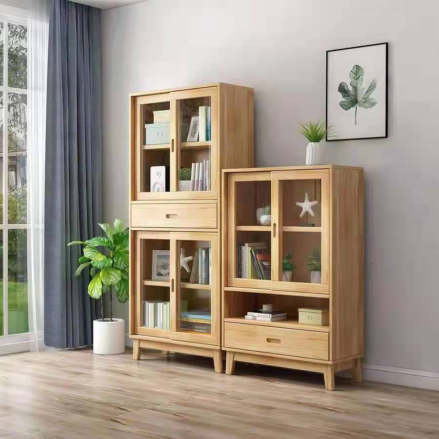 Natural Scandinavian Standard Bookcase Pine Wood Bookcase with Door Clearhalo 'Bookcases' 'furn' 'furn_bookcases' 'Furniture' 'furniture_bookcases' 'Office Furniture' 5087270