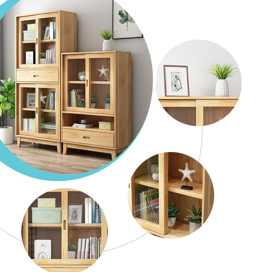 Natural Scandinavian Standard Bookcase Pine Wood Bookcase with Door Clearhalo 'Bookcases' 'furn' 'furn_bookcases' 'Furniture' 'furniture_bookcases' 'Office Furniture' 5087275