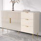3-Drawer Engineered Wood Sideboard Glam Credenza with Stone Countertop for Living Room Clearhalo 'buffet_sideboard' 'Buffets & Sideboards' 'furn' 'furn_buffet_sideboard' 'Furniture' 'furniture_buffet_sideboard' 'Kitchen & Dining Furniture' 5087287