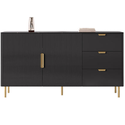 3-Drawer Engineered Wood Sideboard Glam Credenza with Stone Countertop for Living Room Black Clearhalo 'buffet_sideboard' 'Buffets & Sideboards' 'furn' 'furn_buffet_sideboard' 'Furniture' 'furniture_buffet_sideboard' 'Kitchen & Dining Furniture' 5087294