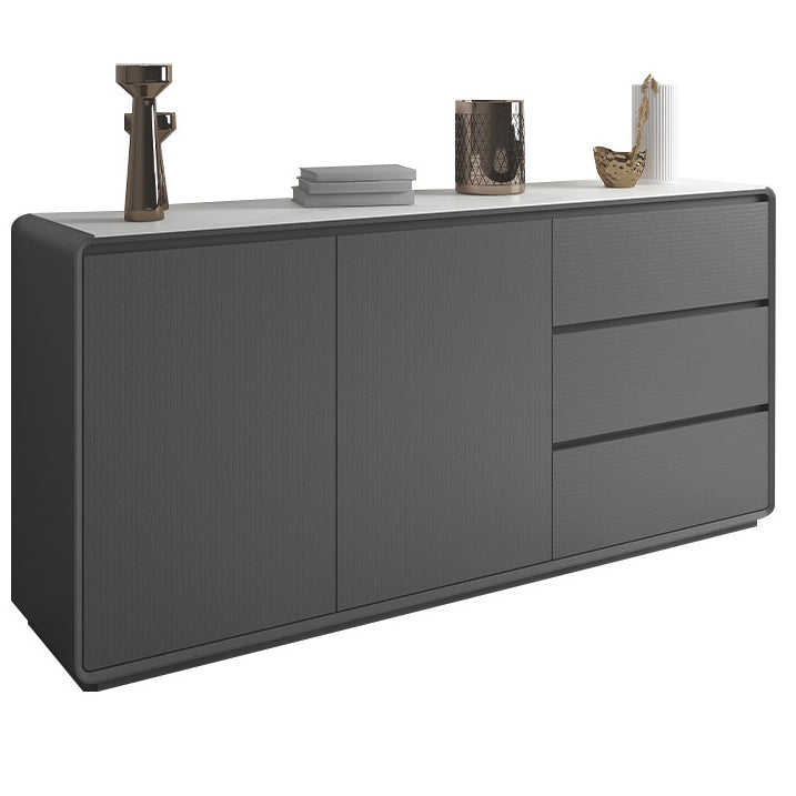 3-Drawer Engineered Wood Sideboard Modern Credenza with Stone Countertop for Living Room Black Stone Clearhalo 'buffet_sideboard' 'Buffets & Sideboards' 'furn' 'furn_buffet_sideboard' 'Furniture' 'furniture_buffet_sideboard' 'Kitchen & Dining Furniture' 5087300