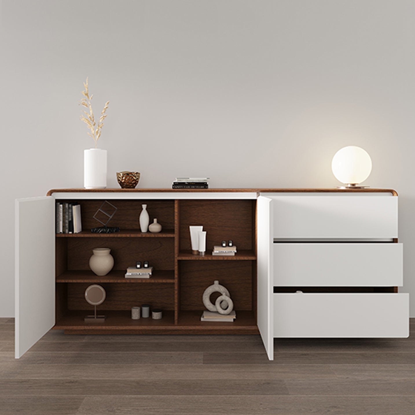 3-Drawer Engineered Wood Sideboard Modern Credenza with Stone Countertop for Living Room Clearhalo 'buffet_sideboard' 'Buffets & Sideboards' 'furn' 'furn_buffet_sideboard' 'Furniture' 'furniture_buffet_sideboard' 'Kitchen & Dining Furniture' 5087301