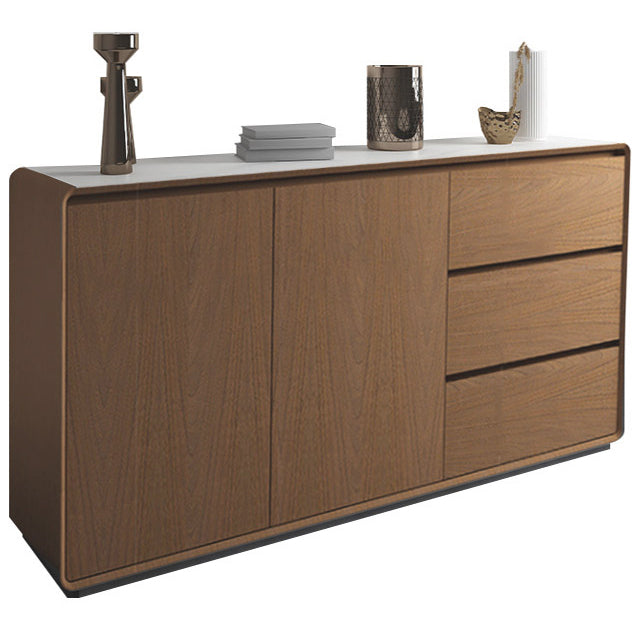 3-Drawer Engineered Wood Sideboard Modern Credenza with Stone Countertop for Living Room Walnut Stone Clearhalo 'buffet_sideboard' 'Buffets & Sideboards' 'furn' 'furn_buffet_sideboard' 'Furniture' 'furniture_buffet_sideboard' 'Kitchen & Dining Furniture' 5087309