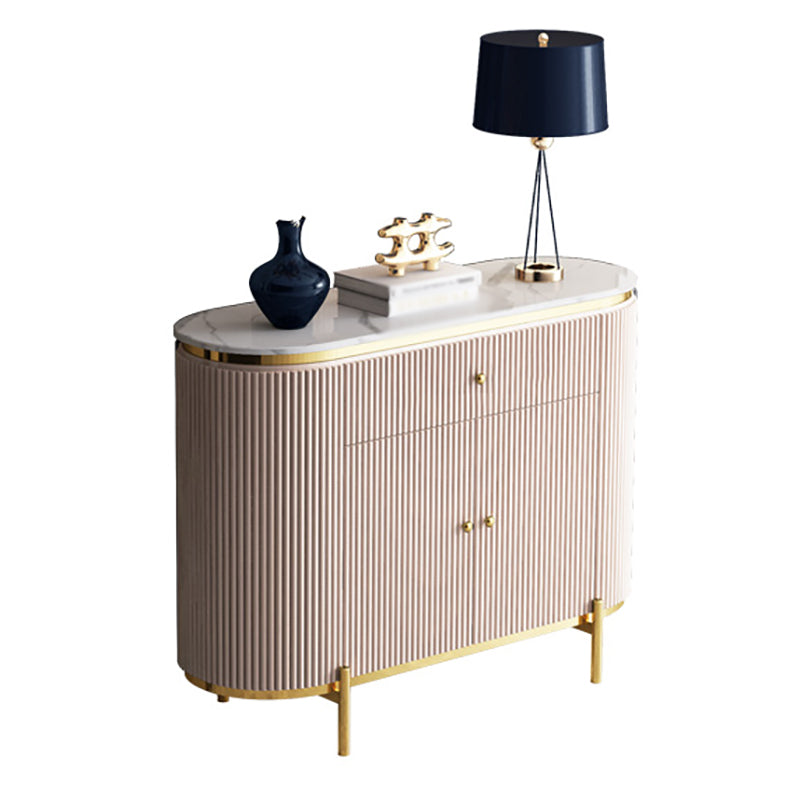 Glam Engineered Wood Sideboard Faux Marble Countertop Credenza with Drawer for Living Room 39"L x 16"W x 35"H Champagne Silver Clearhalo 'buffet_sideboard' 'Buffets & Sideboards' 'furn' 'furn_buffet_sideboard' 'Furniture' 'furniture_buffet_sideboard' 'Kitchen & Dining Furniture' 5087333