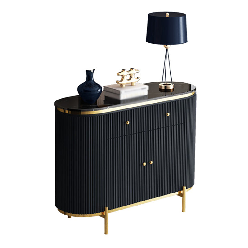 Glam Engineered Wood Sideboard Faux Marble Countertop Credenza with Drawer for Living Room 47"L x 16"W x 35"H Black Clearhalo 'buffet_sideboard' 'Buffets & Sideboards' 'furn' 'furn_buffet_sideboard' 'Furniture' 'furniture_buffet_sideboard' 'Kitchen & Dining Furniture' 5087349