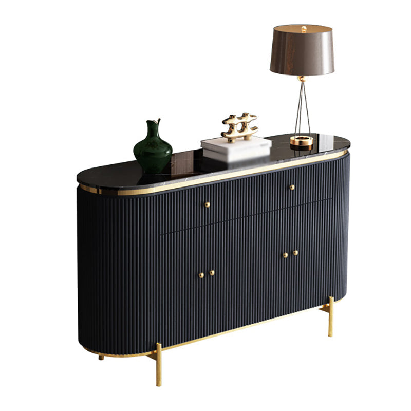 Glam Engineered Wood Sideboard Faux Marble Countertop Credenza with Drawer for Living Room 59"L x 16"W x 35"H Black Clearhalo 'buffet_sideboard' 'Buffets & Sideboards' 'furn' 'furn_buffet_sideboard' 'Furniture' 'furniture_buffet_sideboard' 'Kitchen & Dining Furniture' 5087350