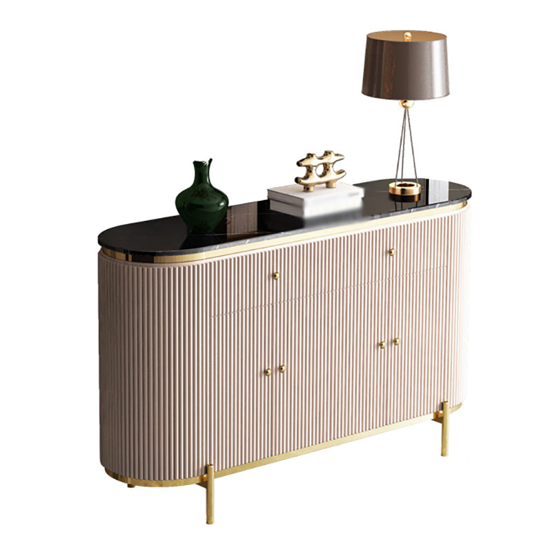 Glam Engineered Wood Sideboard Faux Marble Countertop Credenza with Drawer for Living Room 59"L x 16"W x 35"H Champagne Clearhalo 'buffet_sideboard' 'Buffets & Sideboards' 'furn' 'furn_buffet_sideboard' 'Furniture' 'furniture_buffet_sideboard' 'Kitchen & Dining Furniture' 5087353