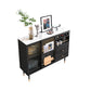 2-Drawer Engineered Wood Sideboard Glam Glass Sliding Doors Credenza with Stone Countertop 47"L x 16"W x 35"H Black Stone Clearhalo 'buffet_sideboard' 'Buffets & Sideboards' 'furn' 'furn_buffet_sideboard' 'Furniture' 'furniture_buffet_sideboard' 'Kitchen & Dining Furniture' 5087387