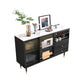 2-Drawer Engineered Wood Sideboard Glam Glass Sliding Doors Credenza with Stone Countertop 55"L x 16"W x 35"H Black Stone Clearhalo 'buffet_sideboard' 'Buffets & Sideboards' 'furn' 'furn_buffet_sideboard' 'Furniture' 'furniture_buffet_sideboard' 'Kitchen & Dining Furniture' 5087388
